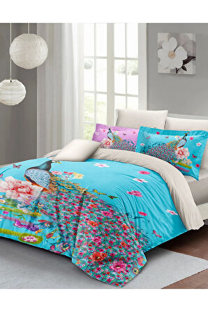 Çift Kişilik Nevresim Takımı Özel Dokuma Pamuk Saten Çiçekli Tavus