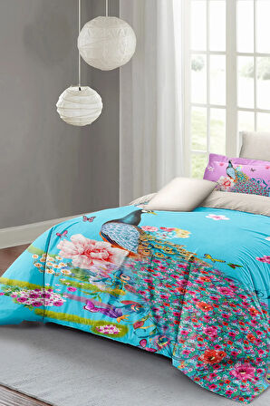 Çift Kişilik Nevresim Takımı Özel Dokuma Pamuk Saten Çiçekli Tavus