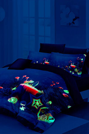 Yılbaşı Neonlu Fosforlu Nevresim Takımı Çift Kişilik %100 Pamuk Saten Christmas Candle