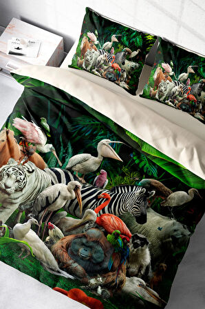 Nevresim Takımı %100 Doğal Pamuk Çift Kişilik 3d Digital Natural Zoo
