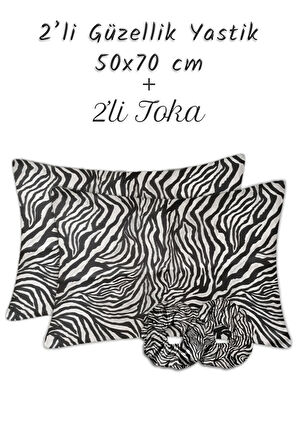 İpek Saten Yastık Kılıfı 2 Adet 50x70cm 2 Adet Saten Tokalı Zebra