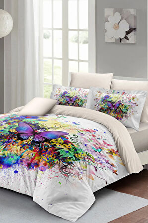 Neonlu Fosforlu Nevresim Takımı (LASTİKLİ ÇARŞAFLI) Çift Kişilik %100 Pamuk Saten Butterfly Dreams