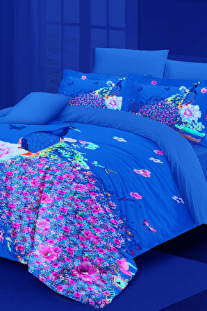 Neonlu Fosforlu Nevresim Takımı Çift Kişilik %100 Pamuk Saten Flowered peacock