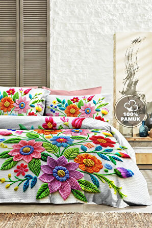 %100 PAMUK Ranforce Çeyizlik Luxury 5D Dijital Çift Kişilik Nevresim Takımı Nakkaş