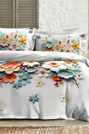 %100 PAMUK Ranforce Çeyizlik Luxury 5D Dijital Çift Kişilik Nevresim Takımı Lotus