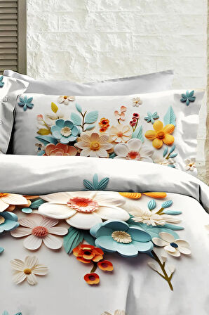 %100 PAMUK Ranforce Çeyizlik Luxury 5D Dijital Çift Kişilik Nevresim Takımı Lotus