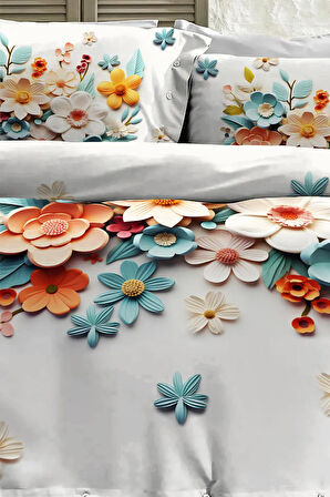 %100 PAMUK Ranforce Çeyizlik Luxury 5D Dijital Çift Kişilik Nevresim Takımı Lotus