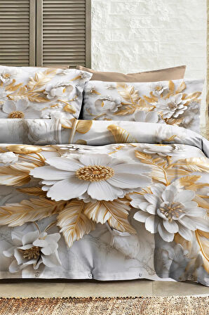 %100 PAMUK Ranforce Çeyizlik Luxury 5D Dijital Çift Kişilik Nevresim Takımı Whıte