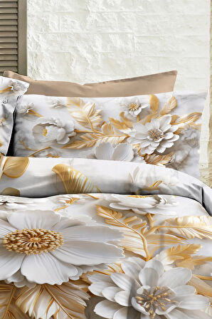 %100 PAMUK Ranforce Çeyizlik Luxury 5D Dijital Çift Kişilik Nevresim Takımı Whıte