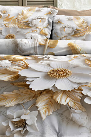 %100 PAMUK Ranforce Çeyizlik Luxury 5D Dijital Çift Kişilik Nevresim Takımı Whıte