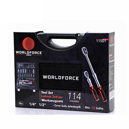 WorldForce 11501 Lokma Takımı 114 Parça S-Ultra 1/4''-1/2'' Uzatmalı Cırcır