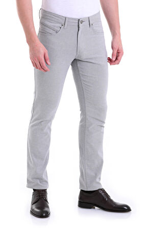 Gri D. Desenli Regular Fit 5 Cep Kanvas Pantolon