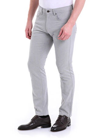 Gri D. Desenli Regular Fit 5 Cep Kanvas Pantolon