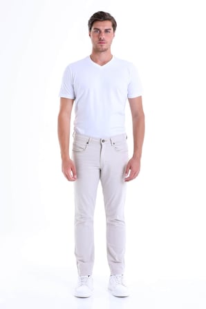 Bej Regular Fit Yüksek Bel Düz Paça Basic Kanvas Pantolon | 40