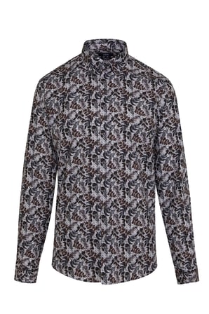 Gri Modern Fit %100 Pamuk Desenli Gömlek | XS