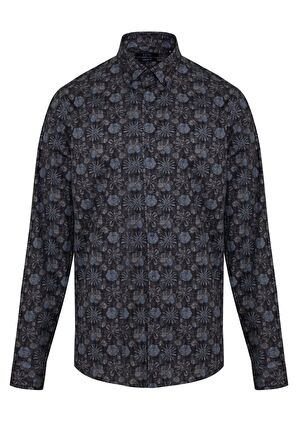 Antrasit Modern Fit %100 Pamuk Desenli Gömlek | XS