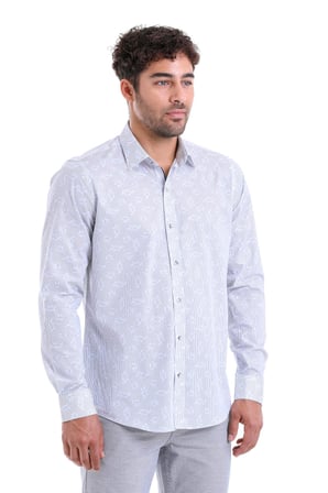 Erkek Gri %100 Pamuk Uzun Kollu Baskılı Comfort Fit Gömlek | XS