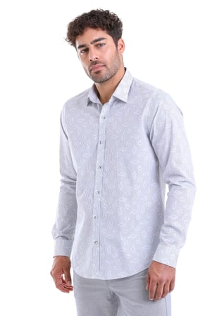 Erkek Gri %100 Pamuk Uzun Kollu Baskılı Comfort Fit Gömlek | XS