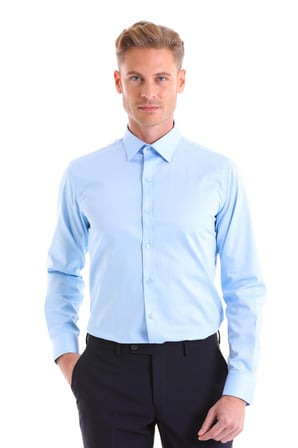 Mavi 100% Pamuk Düz Comfort Fit Uzun Kollu Gömlek | XXL