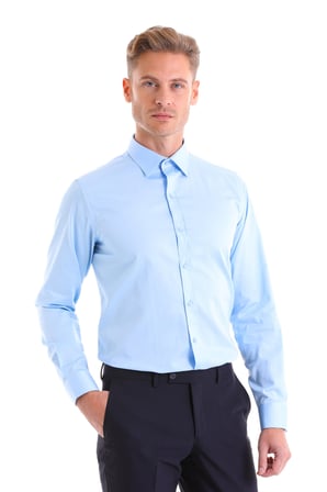 Mavi 100% Pamuk Düz Comfort Fit Uzun Kollu Gömlek | XXL