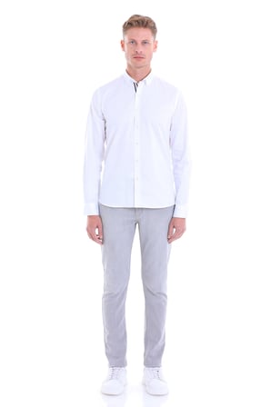 Beyaz 100% Pamuk Comfort Fit Düz Uzun Kollu Gömlek | XXL