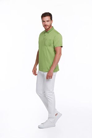Fıstık Yeşili Regular Fit %100 Pamuk Basic Polo Yaka Tişört | S