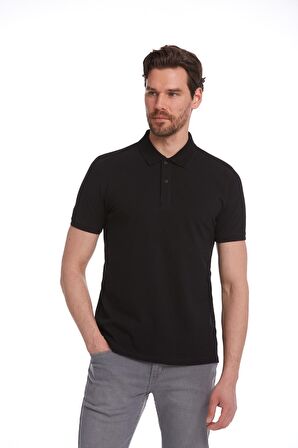 Siyah Regular Fit %100 Pamuk Polo Yaka Tişört | S