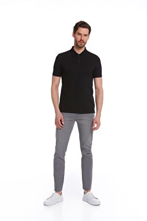 Siyah Regular Fit %100 Pamuk Polo Yaka Tişört | S