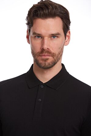 Siyah Regular Fit %100 Pamuk Polo Yaka Tişört | S