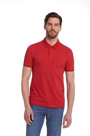 Kırmızı Regular Fit %100 Pamuk Polo Yaka Tişört | 3XL