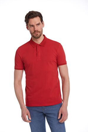 Kırmızı Regular Fit %100 Pamuk Polo Yaka Tişört | 3XL