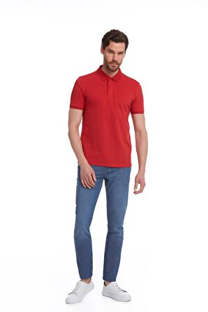 Kırmızı Regular Fit %100 Pamuk Polo Yaka Tişört | 3XL