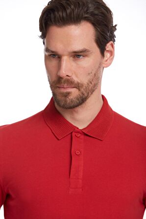 Kırmızı Regular Fit %100 Pamuk Polo Yaka Tişört | XXL