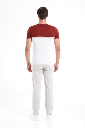 Kiremit Slim Fit Desenli Bisiklet Yaka Tişört | S