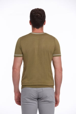 Yeşil Slim Fit Basic Bisiklet Yaka Triko Tişört | S
