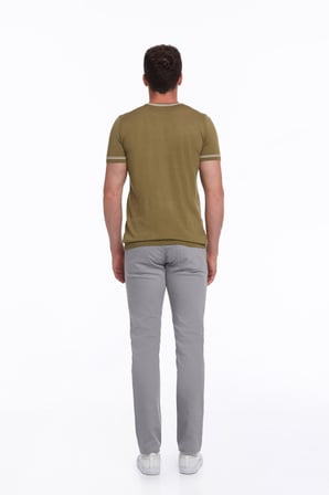 Yeşil Slim Fit Basic Bisiklet Yaka Triko Tişört | S