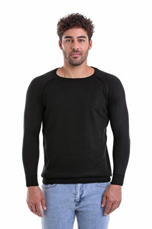 Erkek Siyah Regular Fit Desenli V Yaka Yünlü Triko Kazak | 3XL