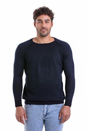 Erkek Lacivert Regular Fit Desenli V Yaka Yünlü Triko Kazak | 3XL