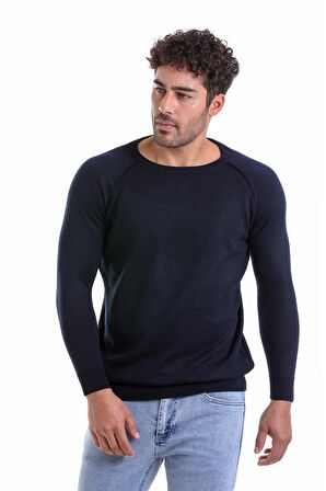 Erkek Lacivert Regular Fit Desenli V Yaka Yünlü Triko Kazak | 3XL