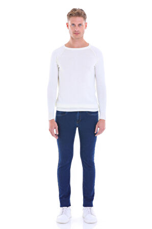 Ekru Regular Fit Desenli V Yaka Yün Triko Kazak | XL