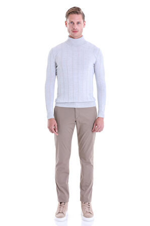 Gri Regular Fit Desenli Balıkçı Yaka Yün Triko Kazak | XL