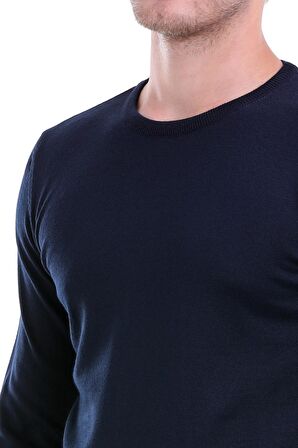 Lacivert Klasik Bisiklet Yaka Regular Fit Triko | S