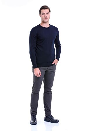 Lacivert Klasik Bisiklet Yaka Regular Fit Triko | S