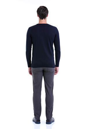 Lacivert Klasik Bisiklet Yaka Regular Fit Triko | S
