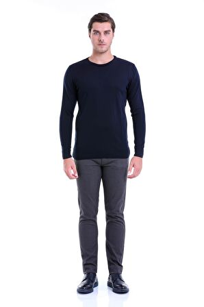 Lacivert Klasik Bisiklet Yaka Regular Fit Triko | S