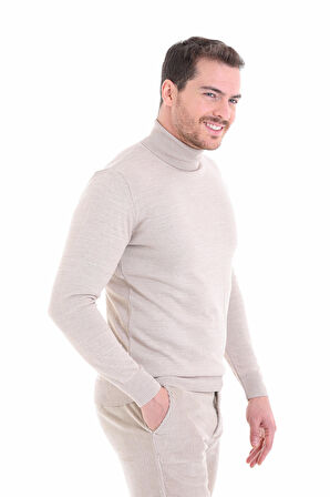 Regular Fit Düz Balıkçı Yaka Yünlü Triko Kazak
