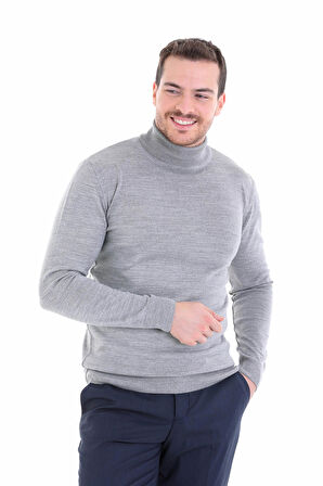 Regular Fit Düz Balıkçı Yaka Yünlü Triko Kazak
