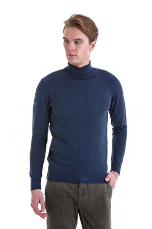 İndigo Regular Fit Düz Balıkçı Yaka Yün Triko Kazak | XL