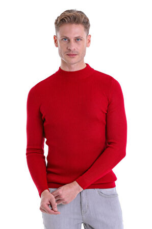 Kırmızı Regular Fit Düz Balıkçı Yaka Klasik Yün Triko Kazak | S