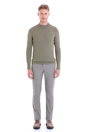 Yeşil Regular Fit Düz Balıkçı Yaka Klasik Yün Triko Kazak | M